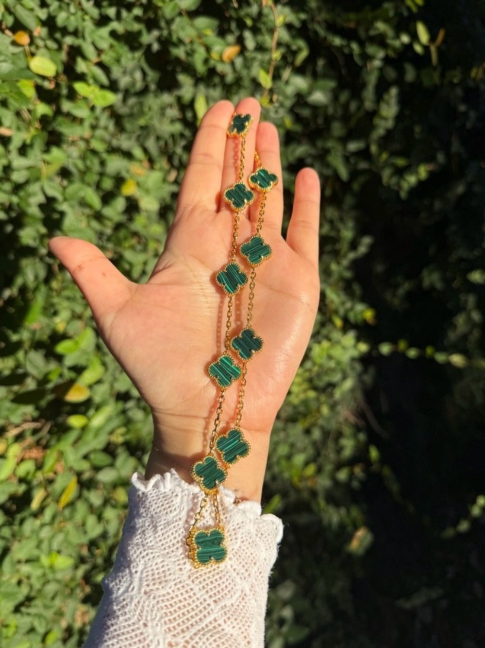 Green and Gold Flower Necklace - Picture 3 of 3